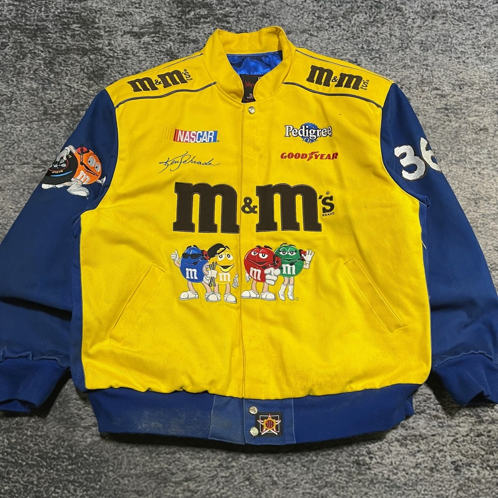 Vintage M&M Racing JH Design NASCAR Jacket Mens XL Yellow Blue 90s Embroidered - Picture 3 of 15
